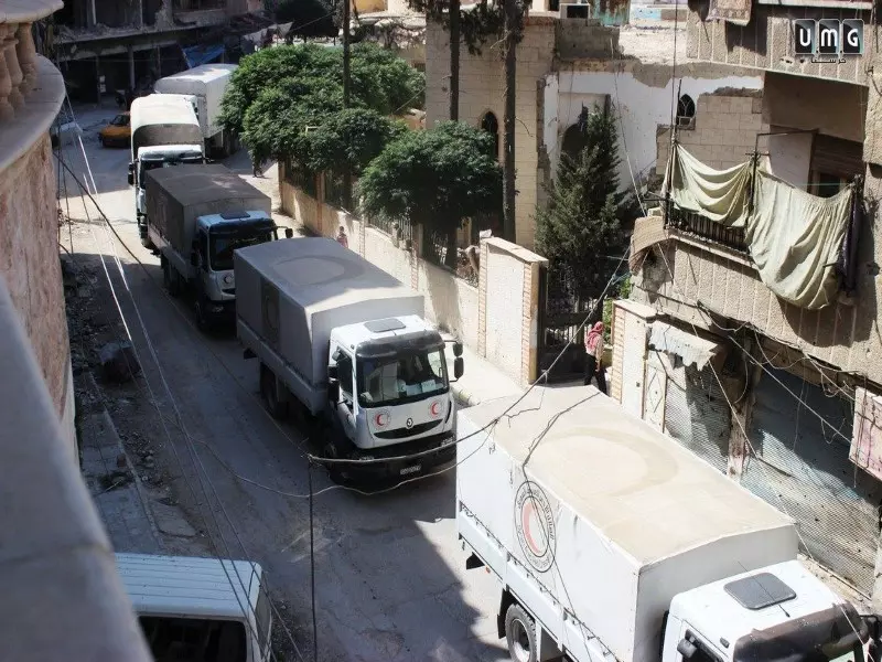 مساعدات إغاثية هي الأولى الى مدينتي عربين وزملكا بريف دمشق