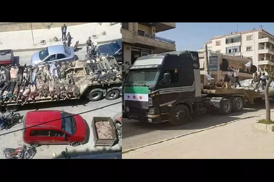 صورتان لذات الشاحنة: الأولى لإرهاب YPG والأخرى لإنسانية الجيش الحر