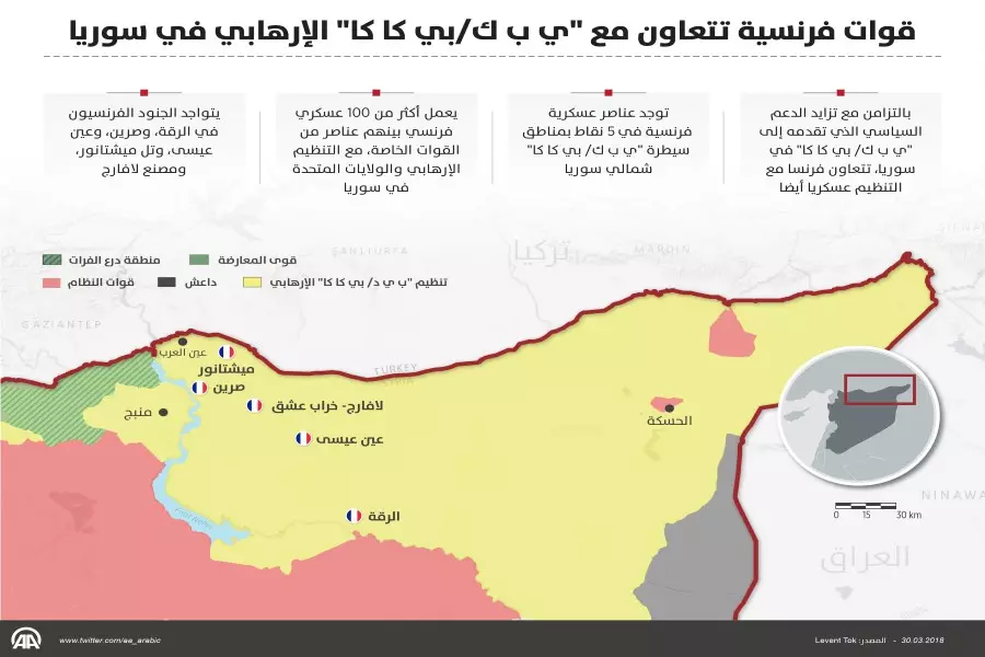 "الأناضول" تكشف عن خمسة مواقع تتمركز فيها قوات فرنسية ضمن مناطق سيطرة YPG في سوريا