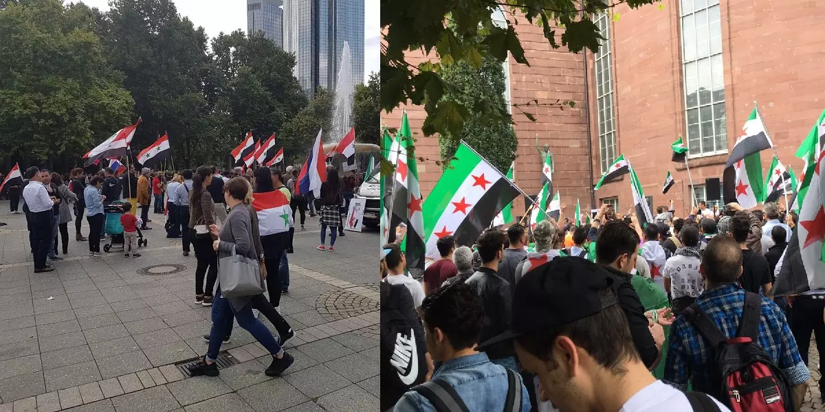 مظاهرة تندد بجرائم نظام الأسد في ألمانيا وأخرى مؤيدة لها