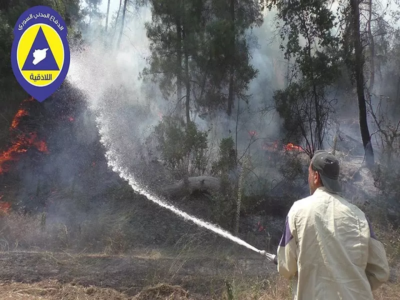 الحرائق تلتهم الغابات في ريف اللاذقية ...... والدفاع المدني يواجه الكارثة