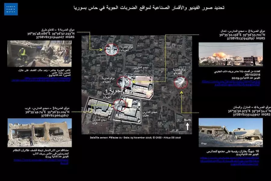 صور الأقمار الصناعية تؤكد ارتكاب العدوين الروسي - الأسدي لمجزرة “حاس” و روسيا تواصل النفي !؟