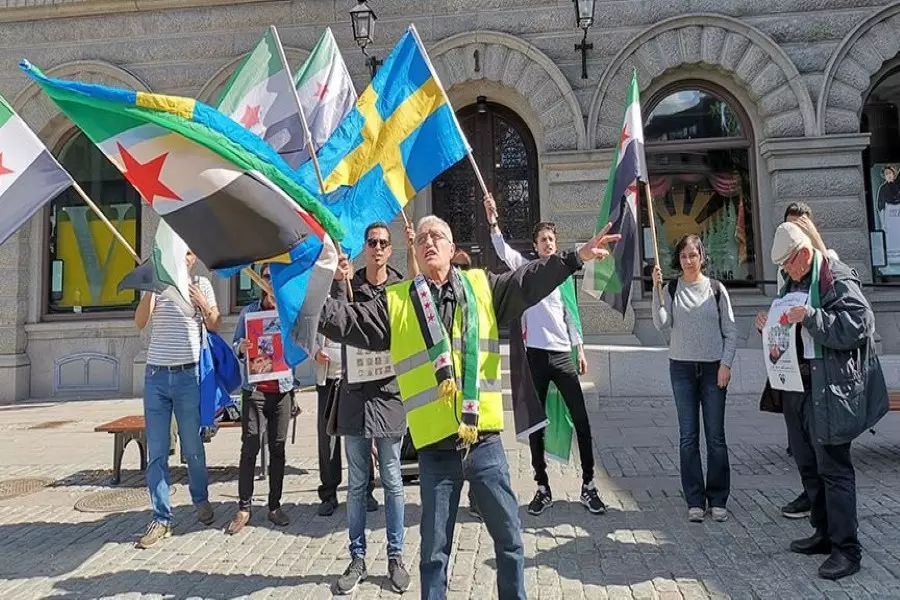 سوريون في السويد يحتجون على الهجمات التي يشنها الأسد وحلفائه على الشمال السوري