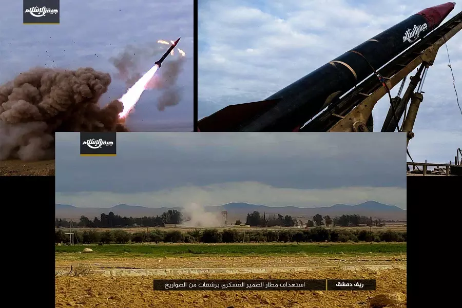 جيش الإسلام يستهدف مطار الضمير العسكري بصواريخ أرض أرض والغراد