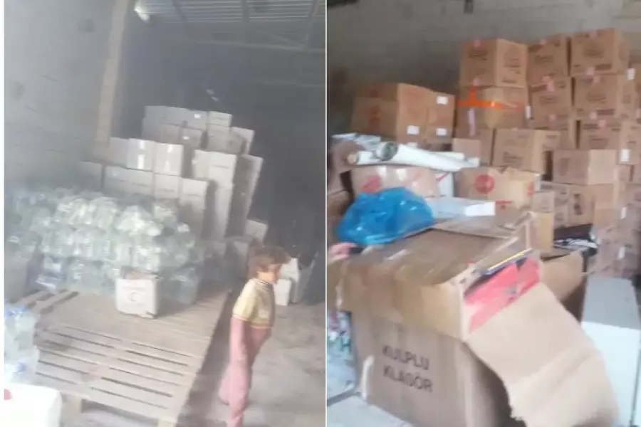 تأكيداً لتقارير شام: كميات كبيرة من سلال المساعدات مكدسة في مقرات تحرير الشام في كفرلوسين بإدلب