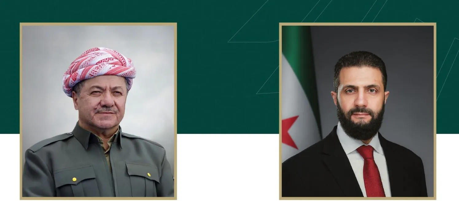 الرئيس الشرع يبحث مع مسعود بارزاني مستجدات الأوضاع ويؤكد على الشراكة الوطنية